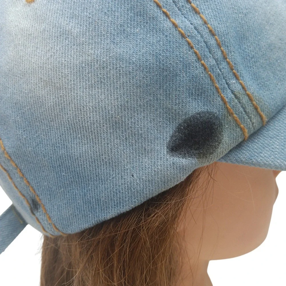 Women's Distressed Hat Blue Western Rhinestones Cross Accent Adjustable‎